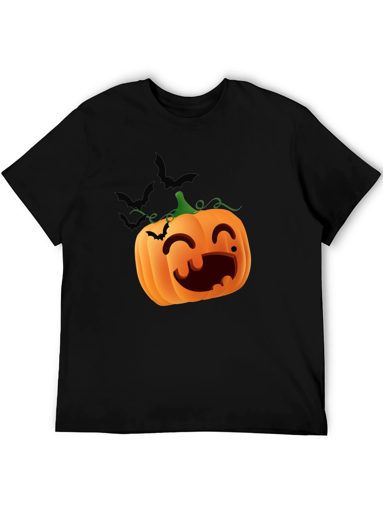Halloween Pumpkin Bats Graphic Black T-Shirt