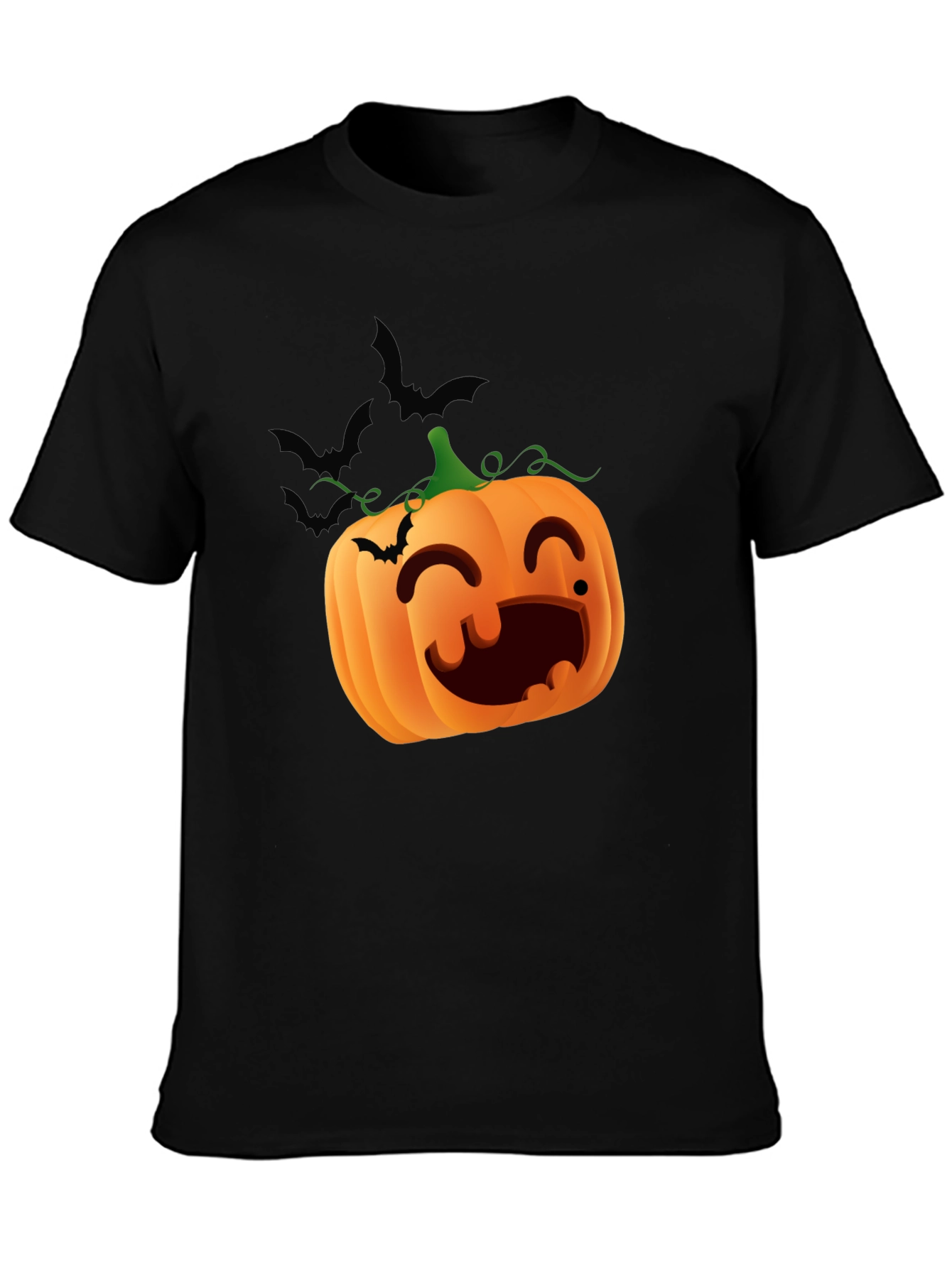 Halloween Pumpkin Bats Graphic Black T-Shirt