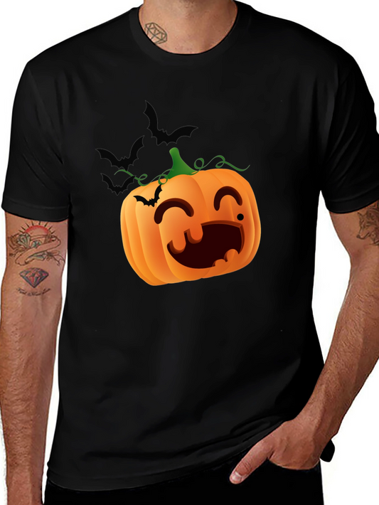 Halloween Pumpkin Bats Graphic Black T-Shirt