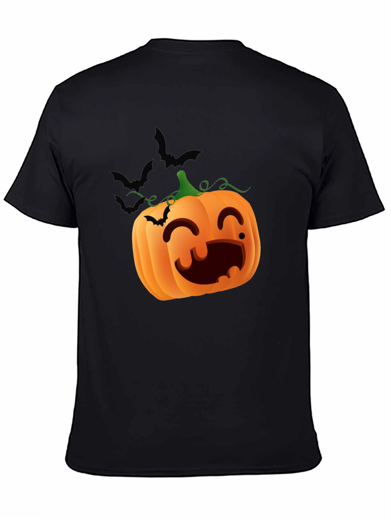 Halloween Pumpkin Bats Graphic Black T-Shirt