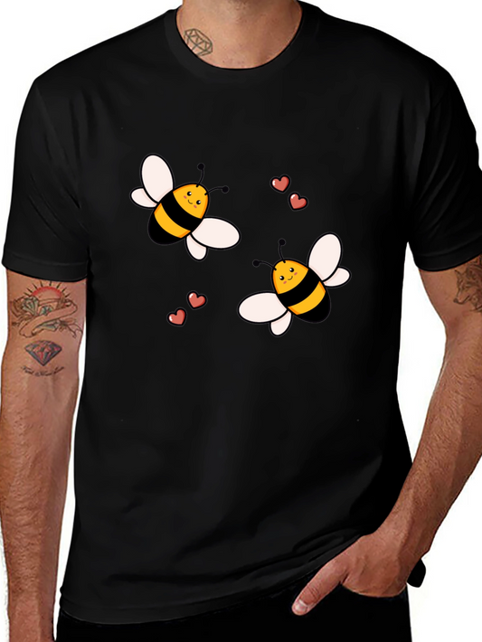 Cute Cartoon Bee T-Shirt Black Cotton Crew Neck