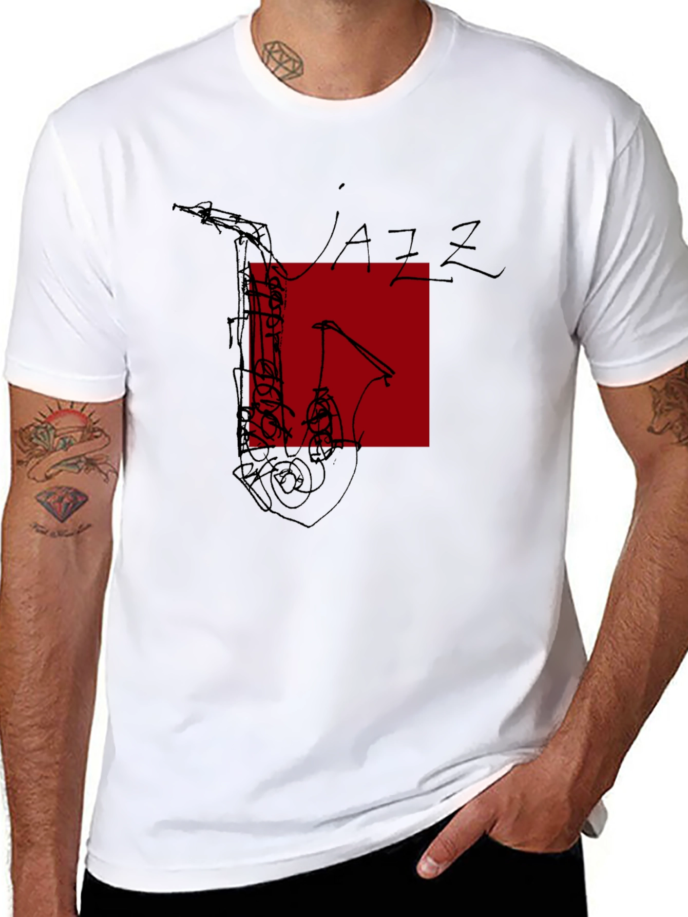 Jazz Music Graphic Tee - Black Saxophone Design