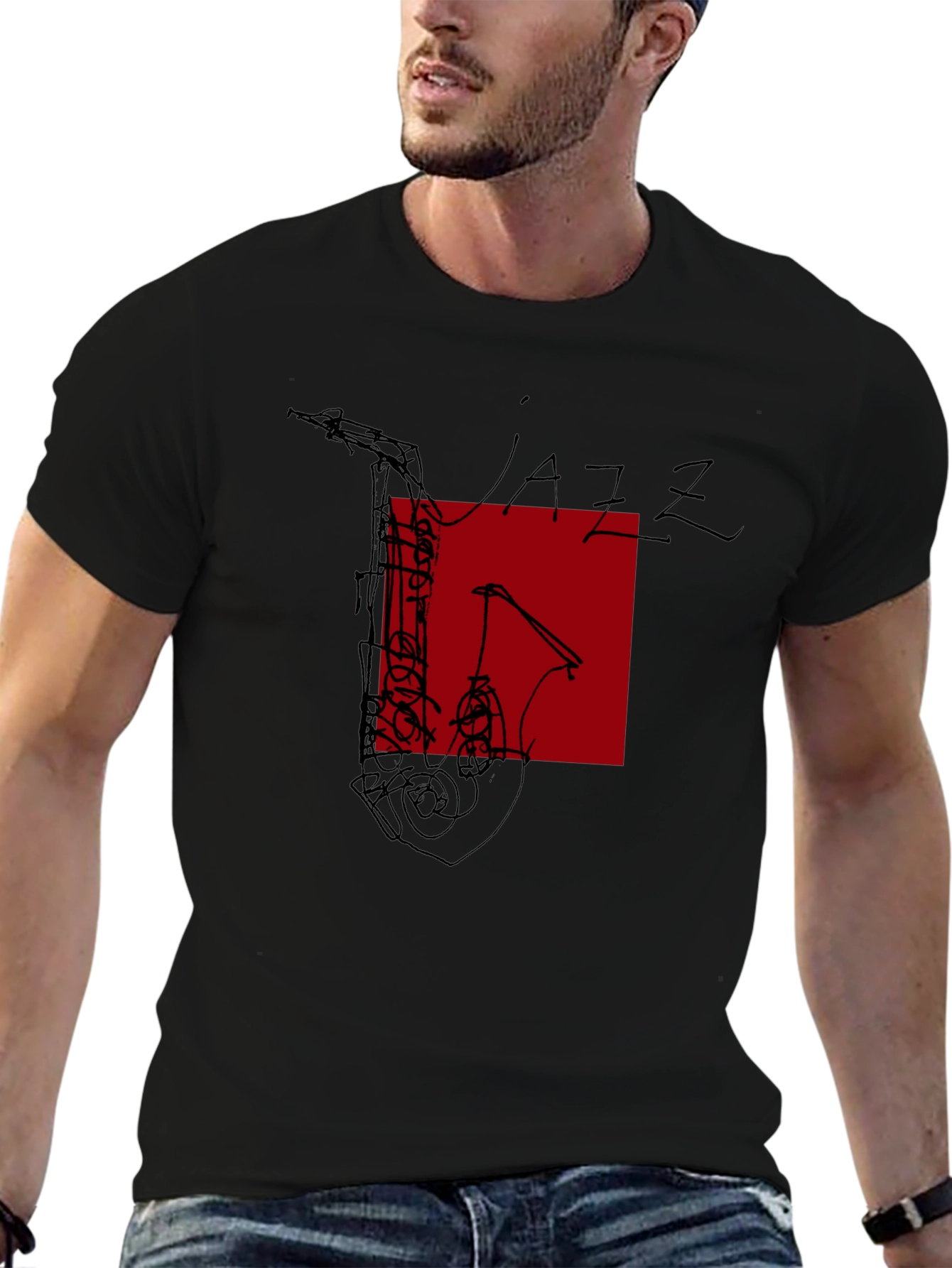 Jazz Music Graphic Tee - Black Saxophone Design