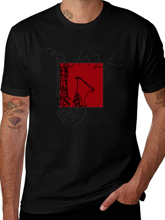 Jazz Music Graphic Tee - Black Saxophone Design