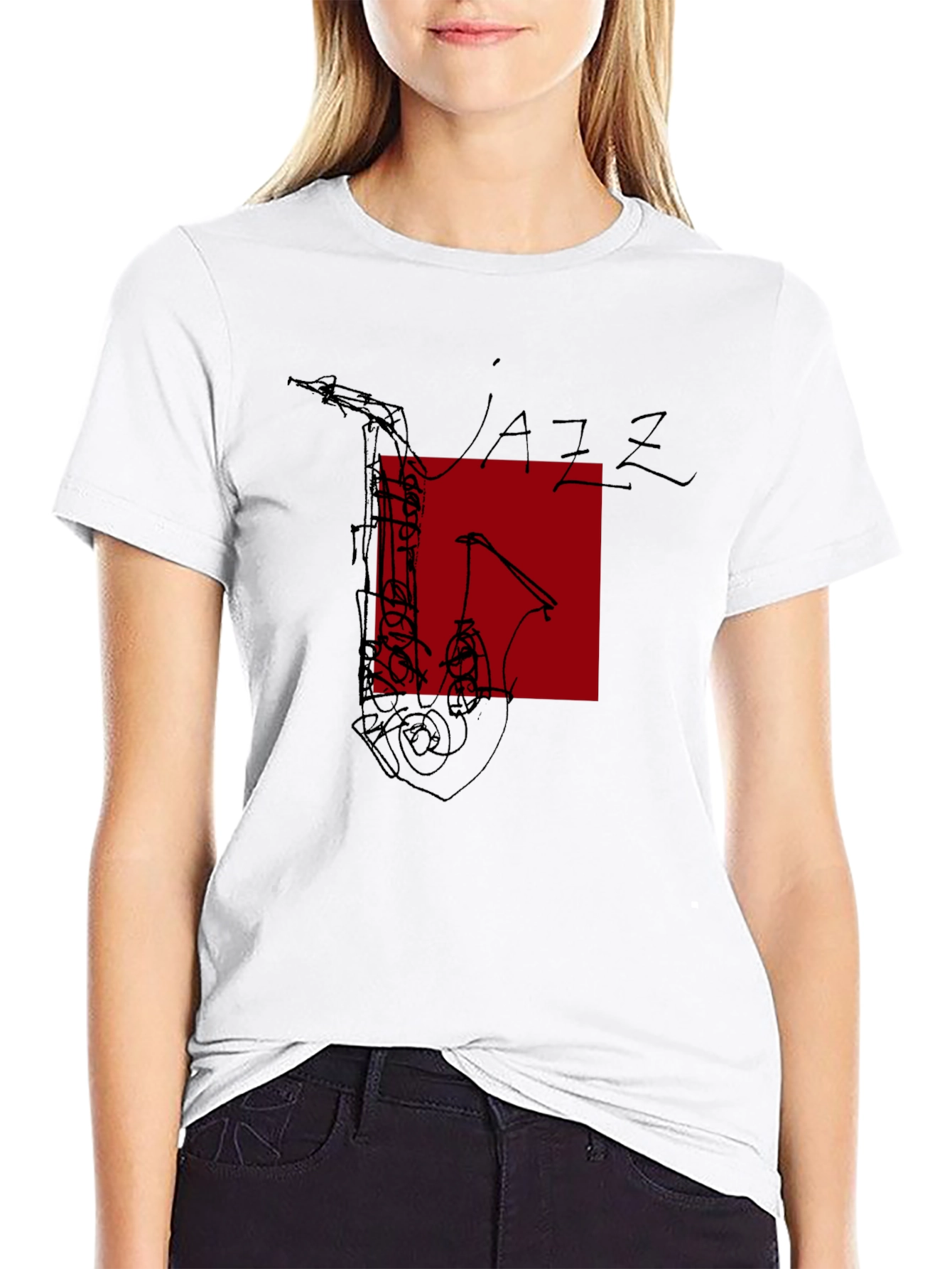 Jazz Music Graphic Tee - Black Saxophone Design