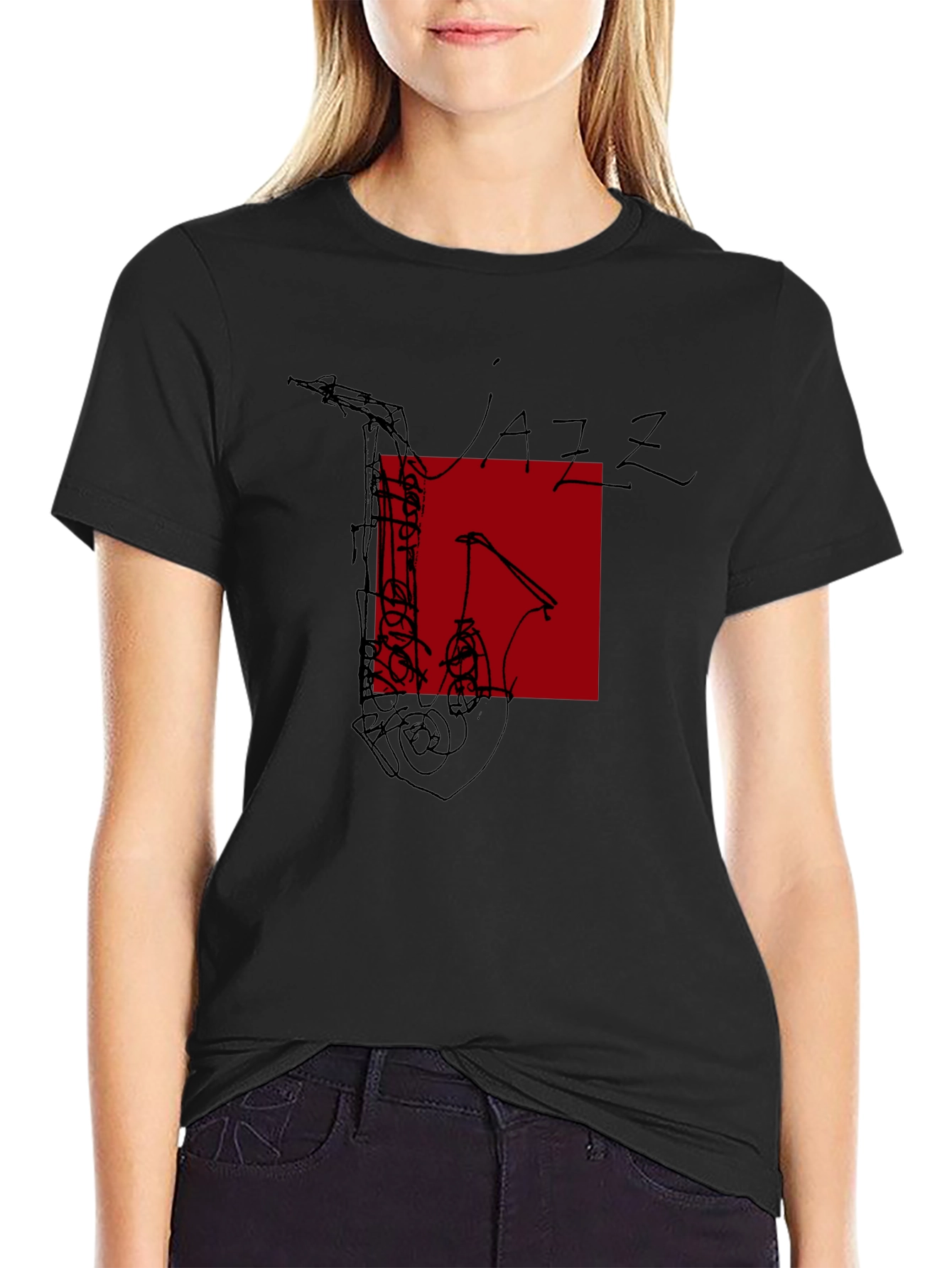 Jazz Music Graphic Tee - Black Saxophone Design