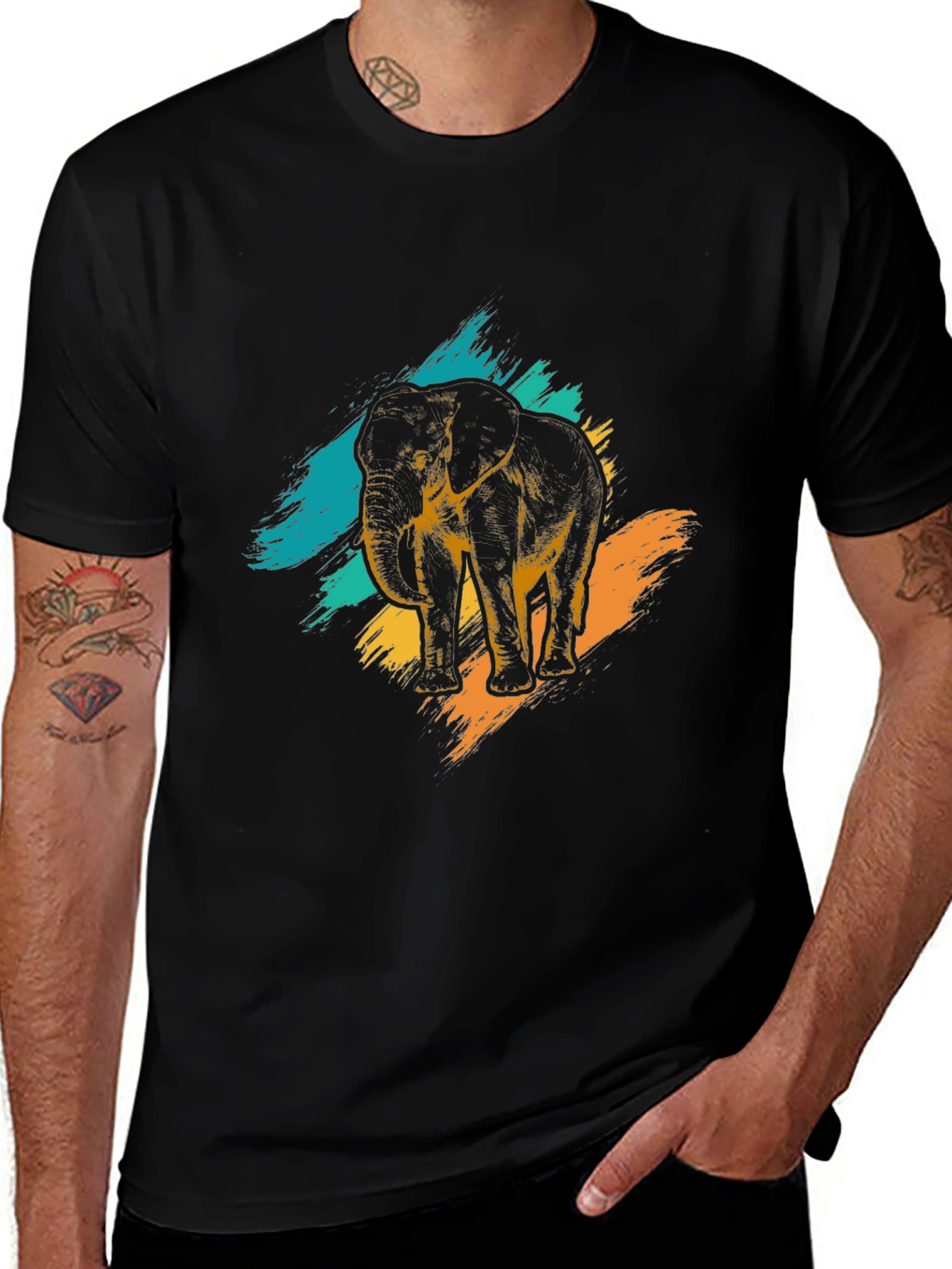 Elephant Graphic Print Black T-Shirt