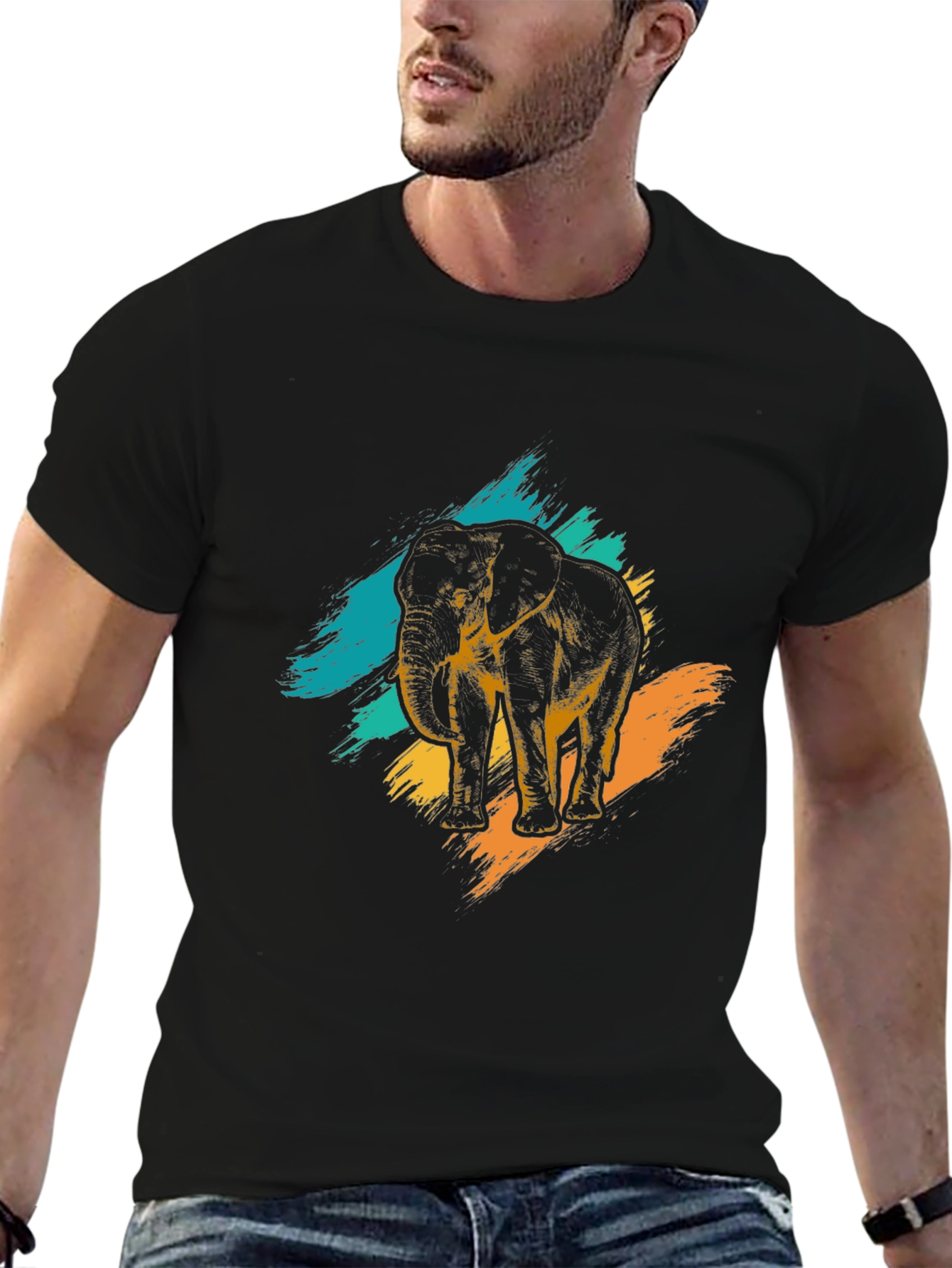 Elephant Graphic Print Black T-Shirt
