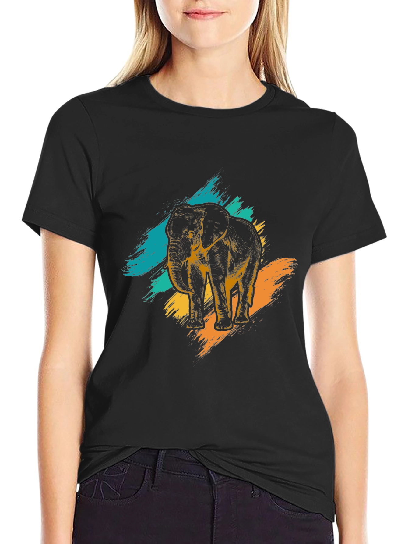 Elephant Graphic Print Black T-Shirt