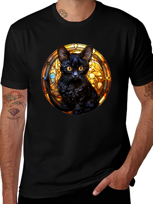 Black Cat Stained Glass Graphic Tee