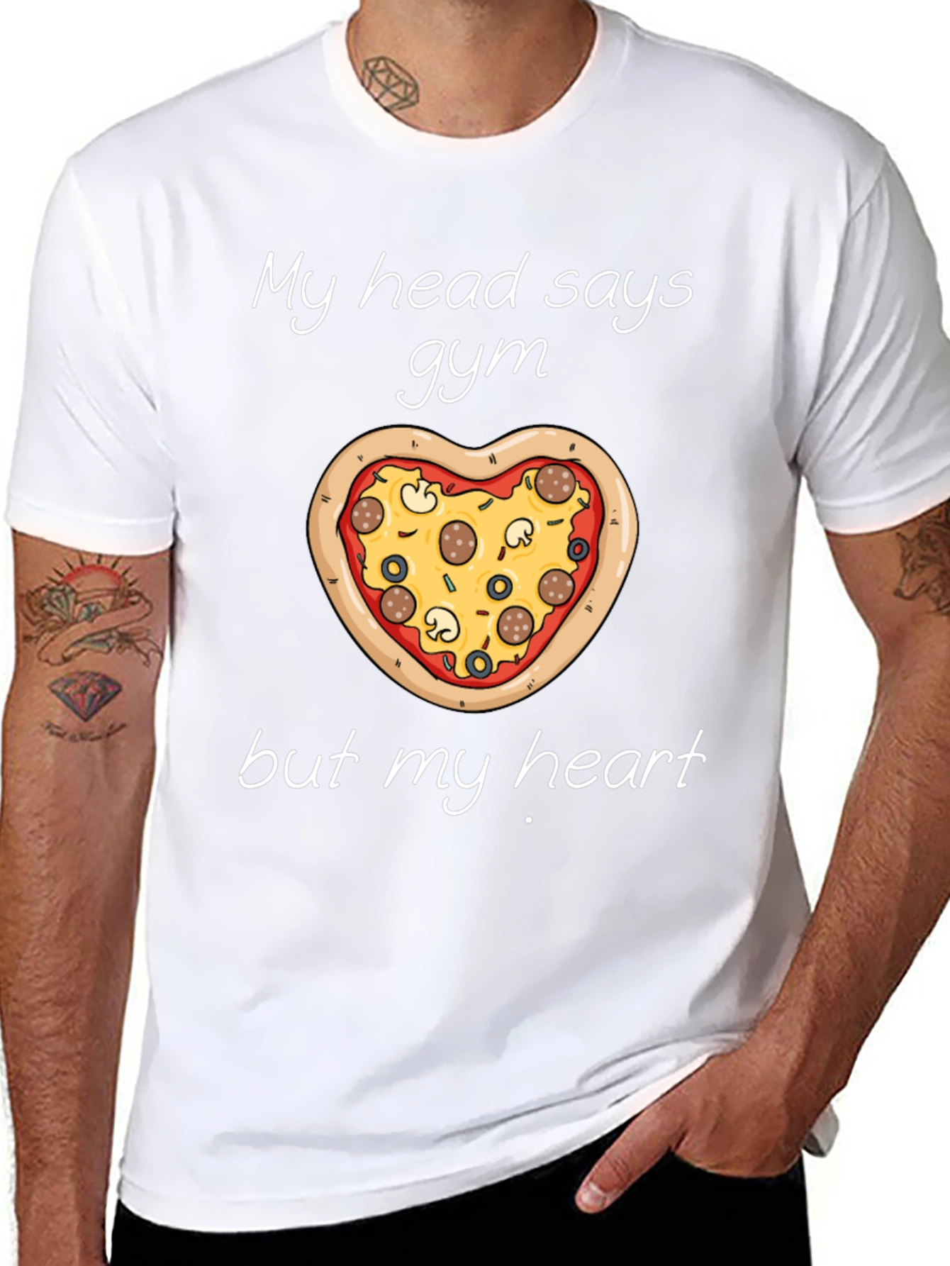Gym Pizza Heart Graphic Tee Funny Workout Shirt