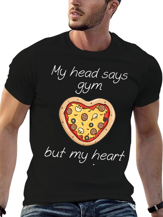 Gym Pizza Heart Graphic Tee Funny Workout Shirt