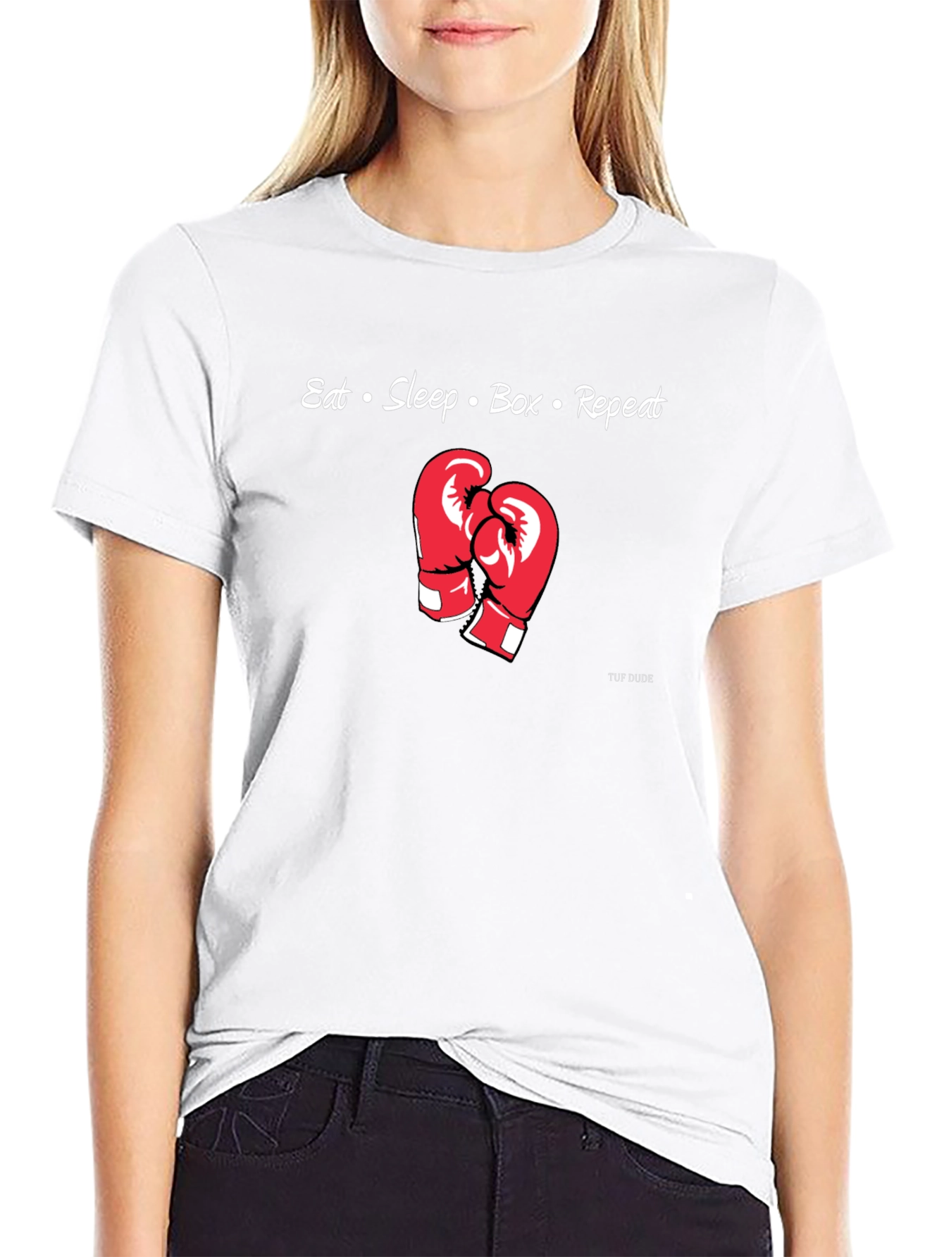 Eat Sleep Box Repeat Boxing Gloves Graphic T-Shirt