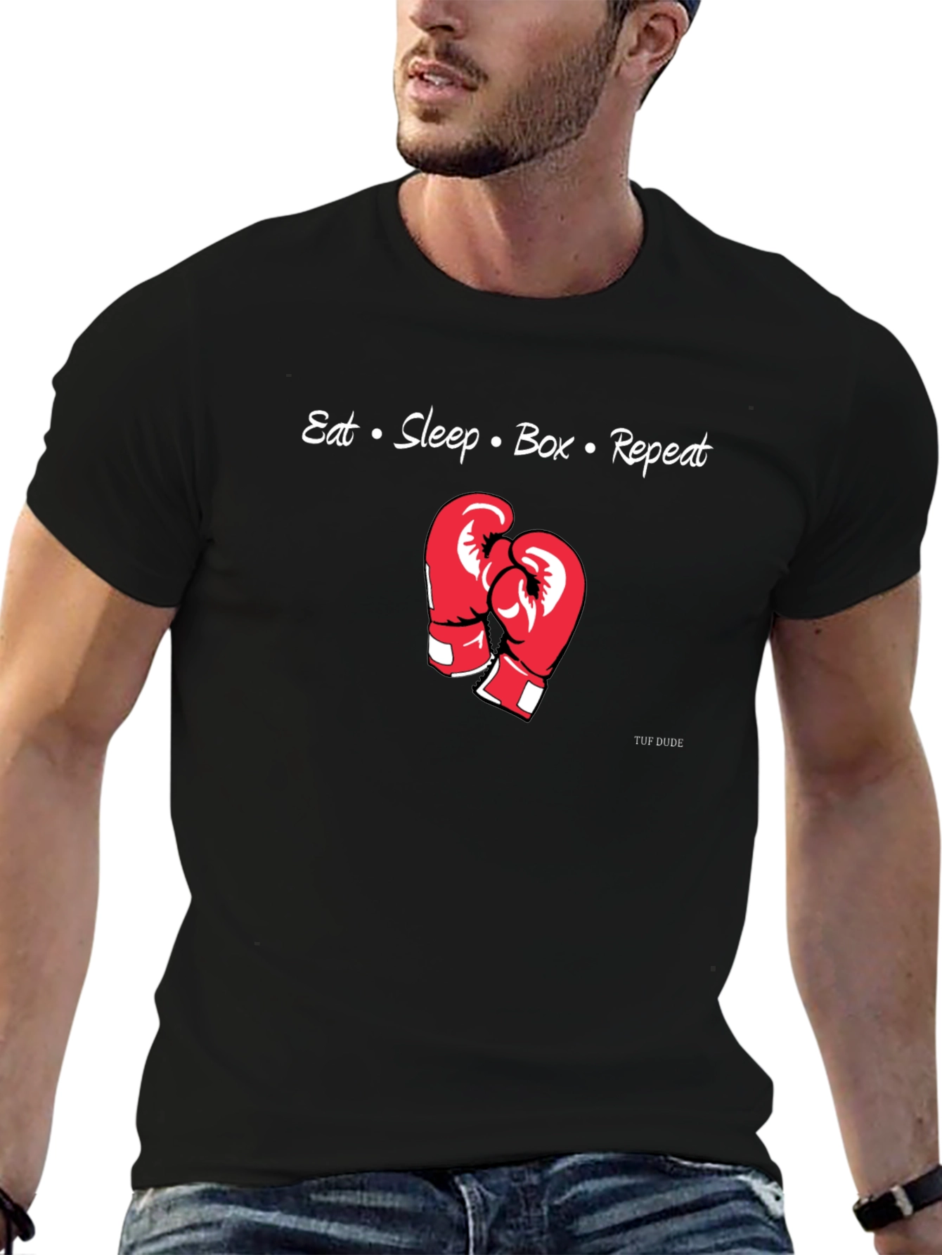 Eat Sleep Box Repeat Boxing Gloves Graphic T-Shirt