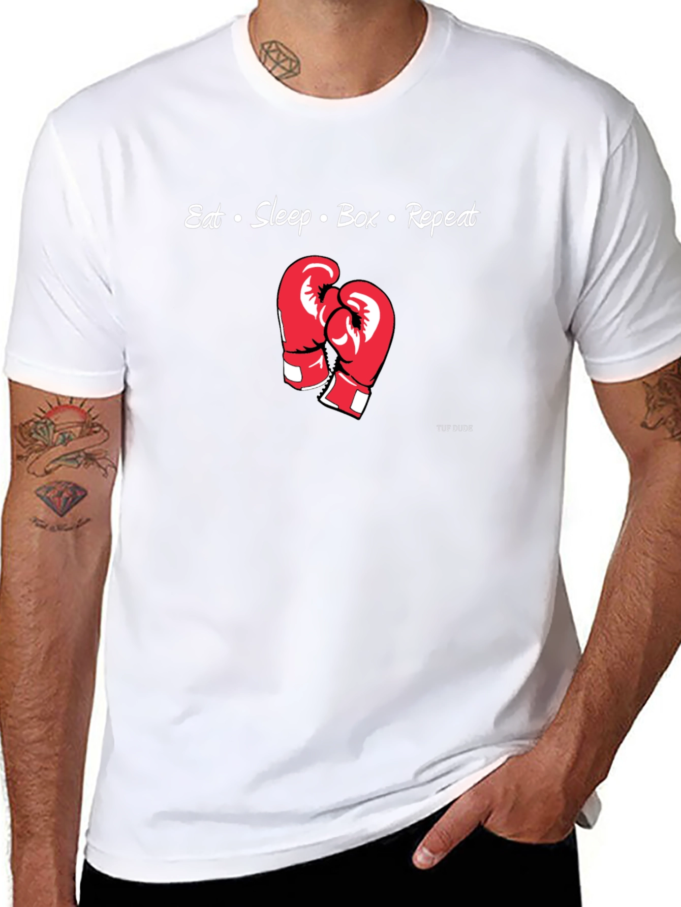 Eat Sleep Box Repeat Boxing Gloves Graphic T-Shirt