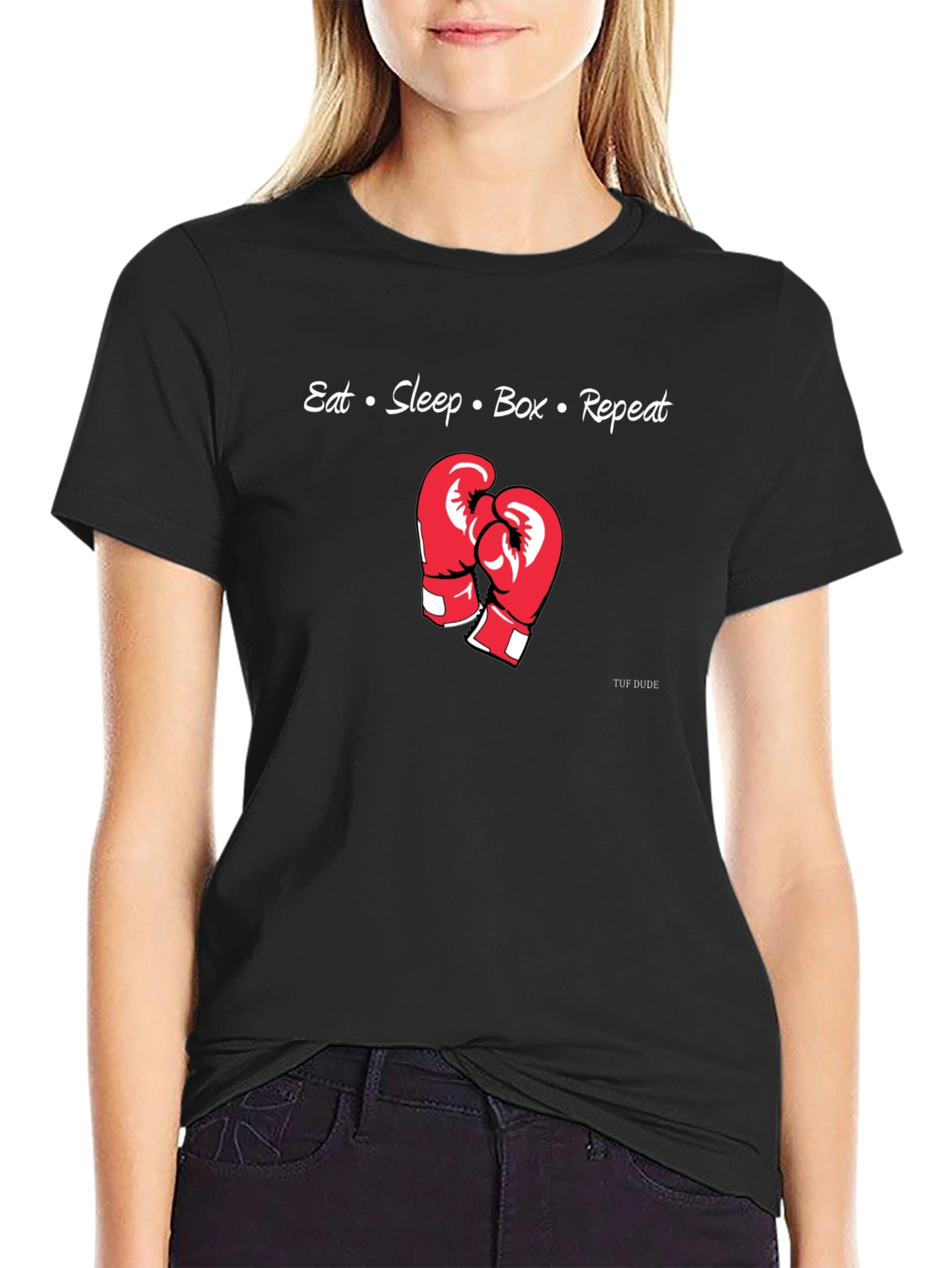 Eat Sleep Box Repeat Boxing Gloves Graphic T-Shirt