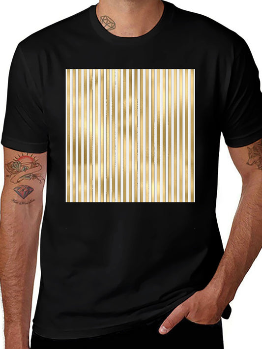 Striped Gold & White Graphic Tee - Modern Design