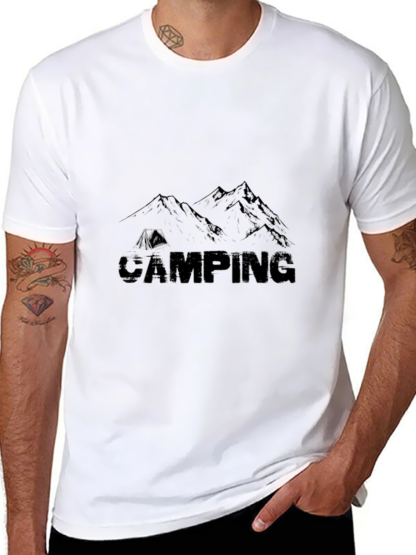Camping Graphic Print T-Shirt - Black