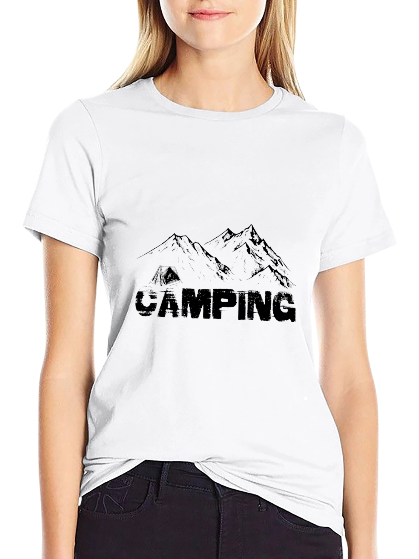 Camping Graphic Print T-Shirt - Black