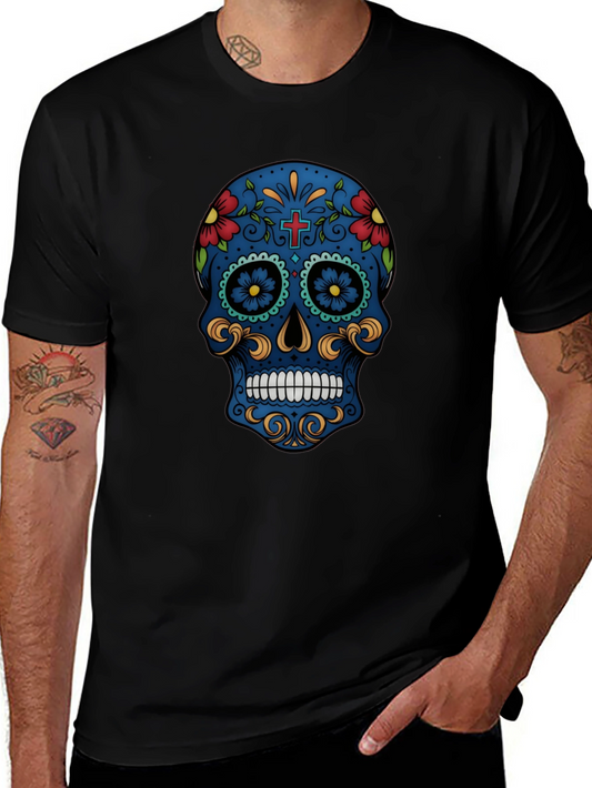 Sugar Skull Graphic Tee - Black Short Sleeve T-Shirt