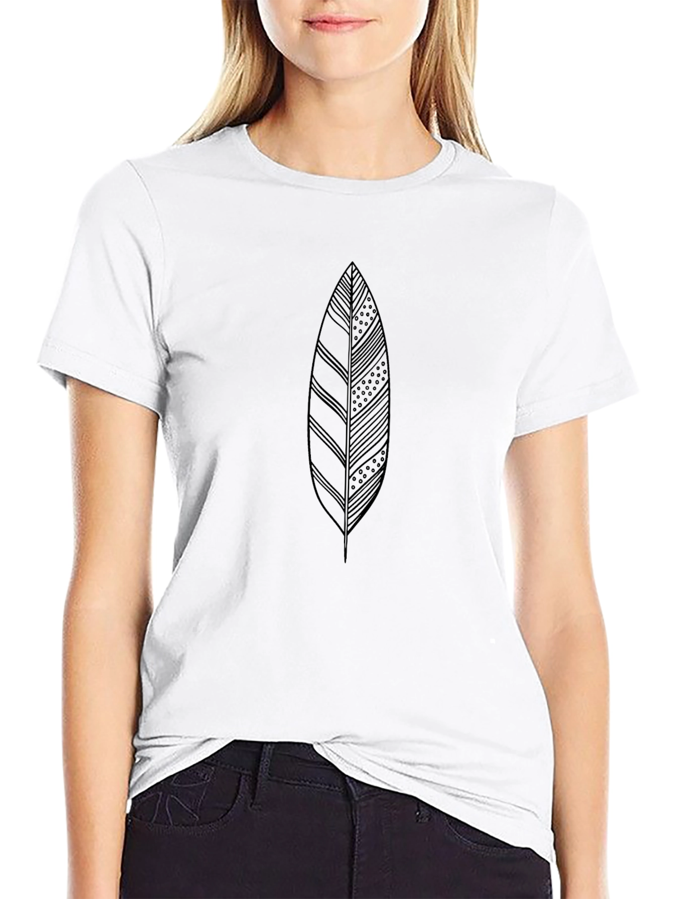 Black Tee with Leaf Design