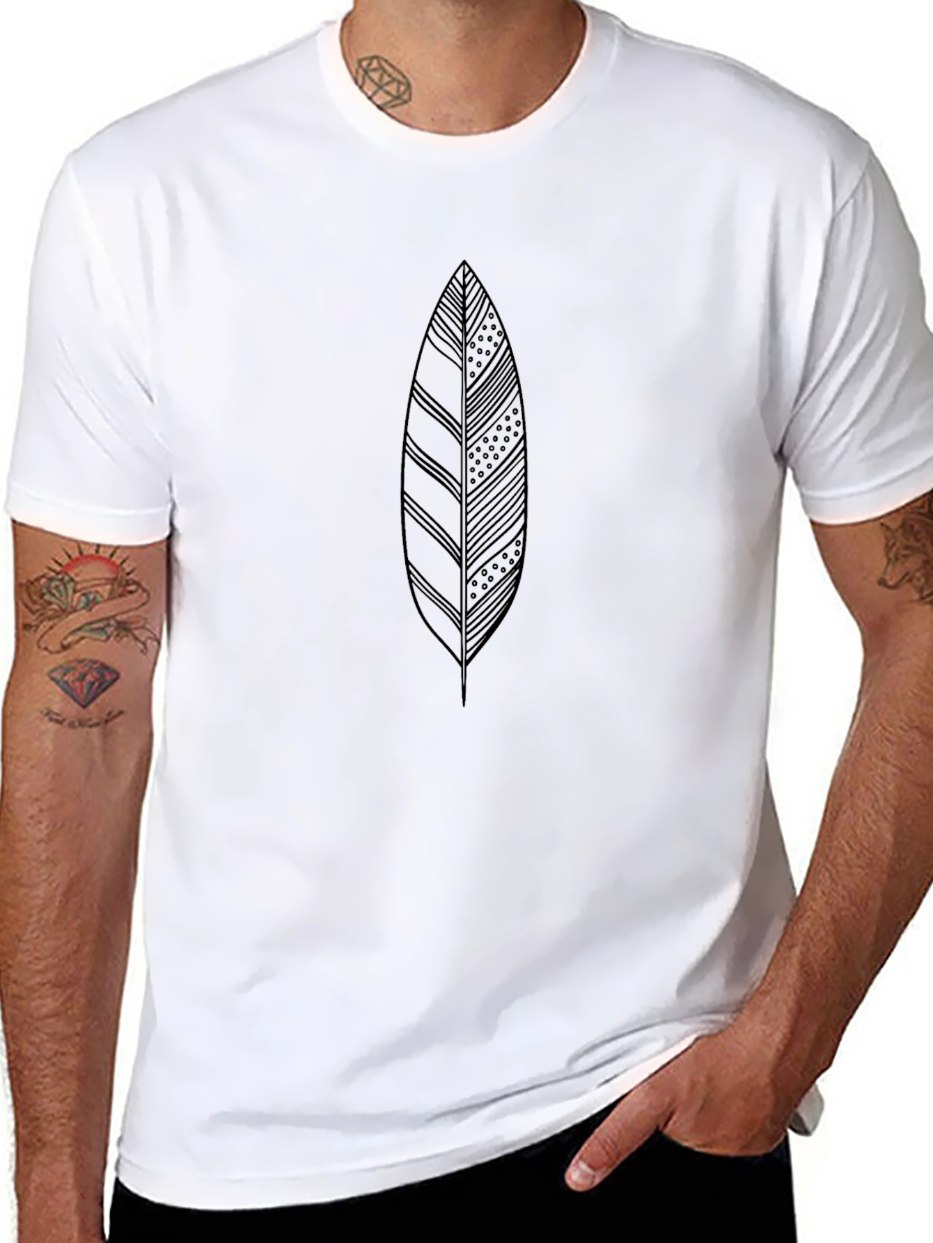 Black Tee with Leaf Design