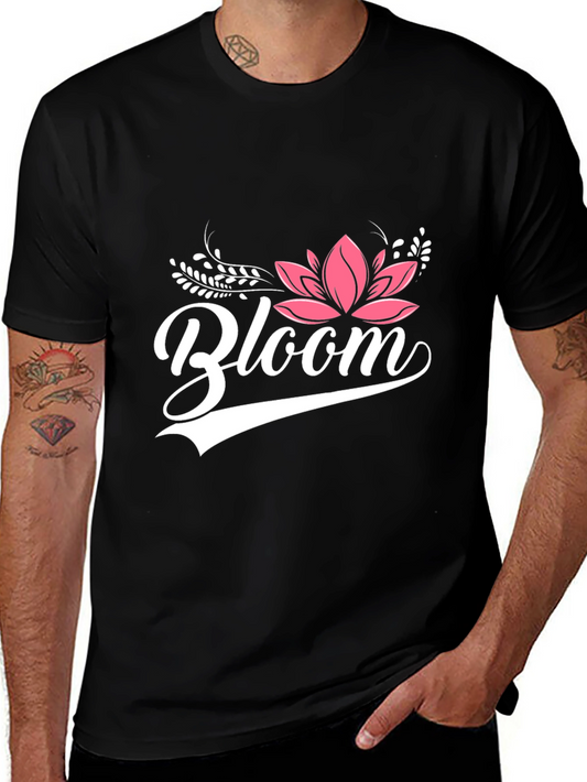 Bloom Graphic Tee - Floral Design Black Cotton Shirt
