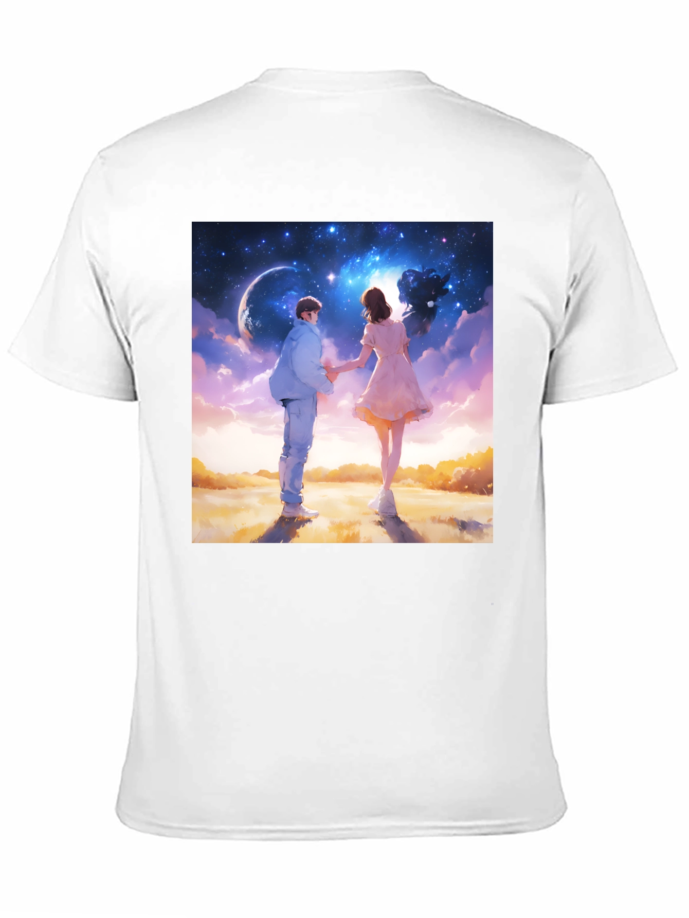 Romantic Couple Galaxy Graphic Tee - Black