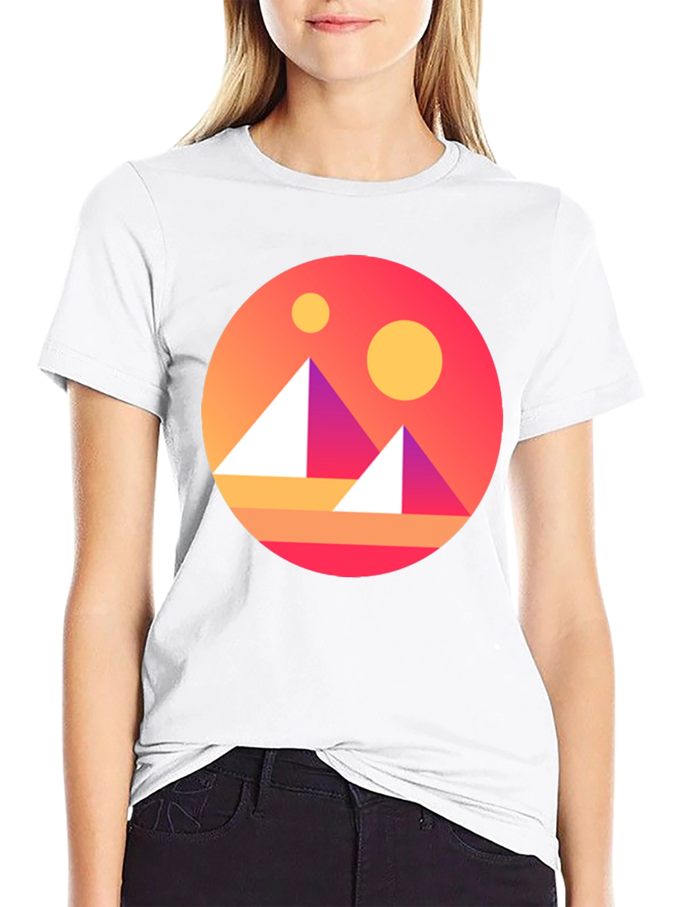 Geometric Graphic Tee - Retro Sunset Design