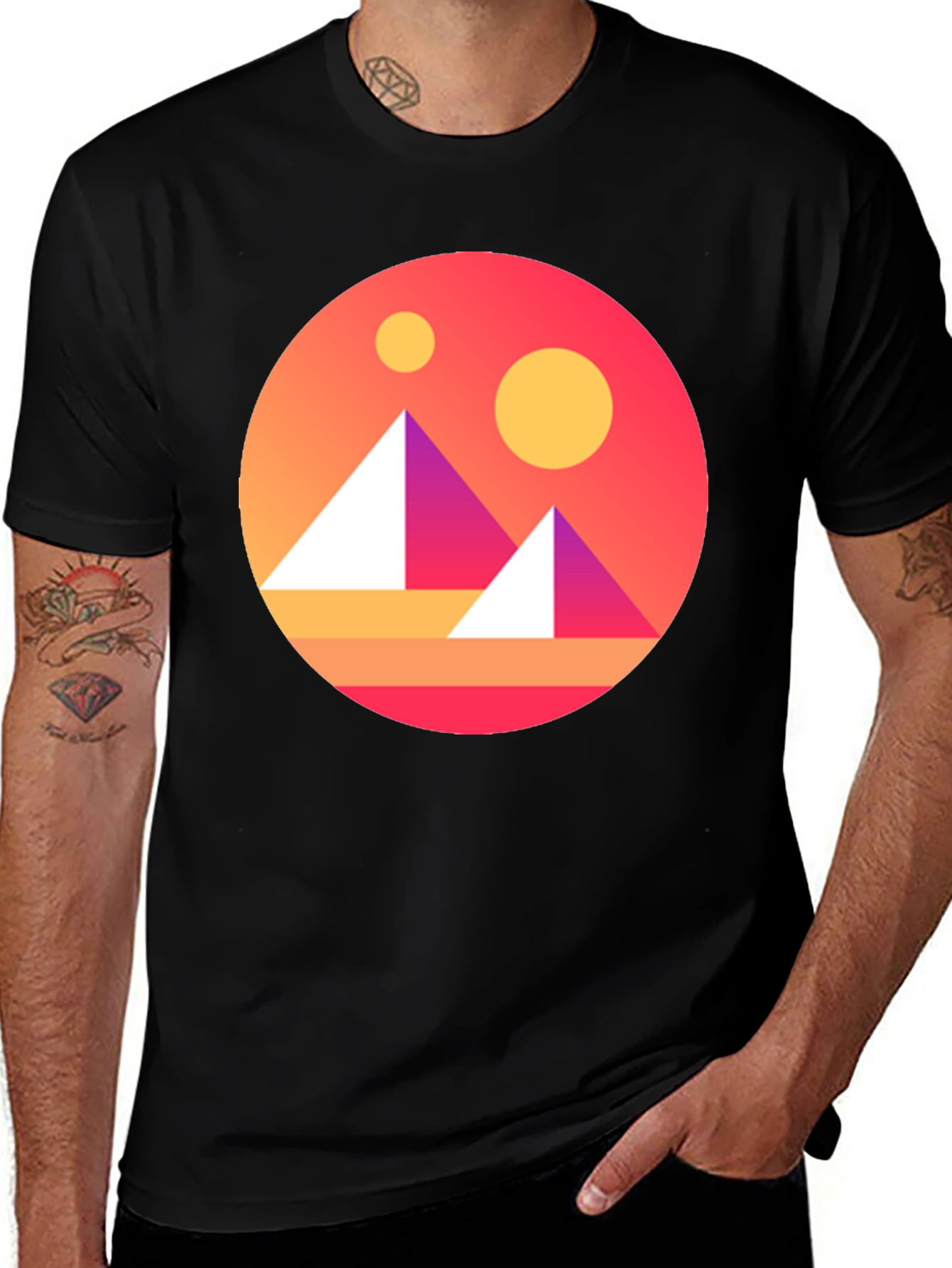 Geometric Graphic Tee - Retro Sunset Design