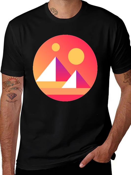 Geometric Graphic Tee - Retro Sunset Design