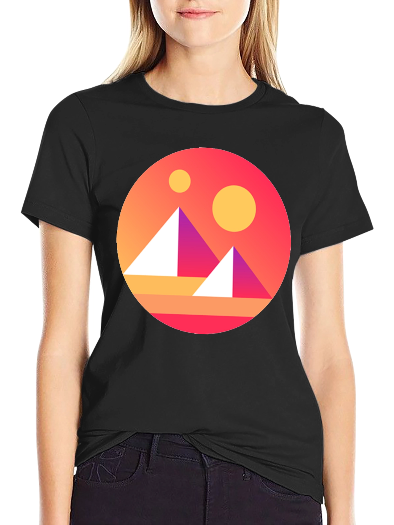 Geometric Graphic Tee - Retro Sunset Design