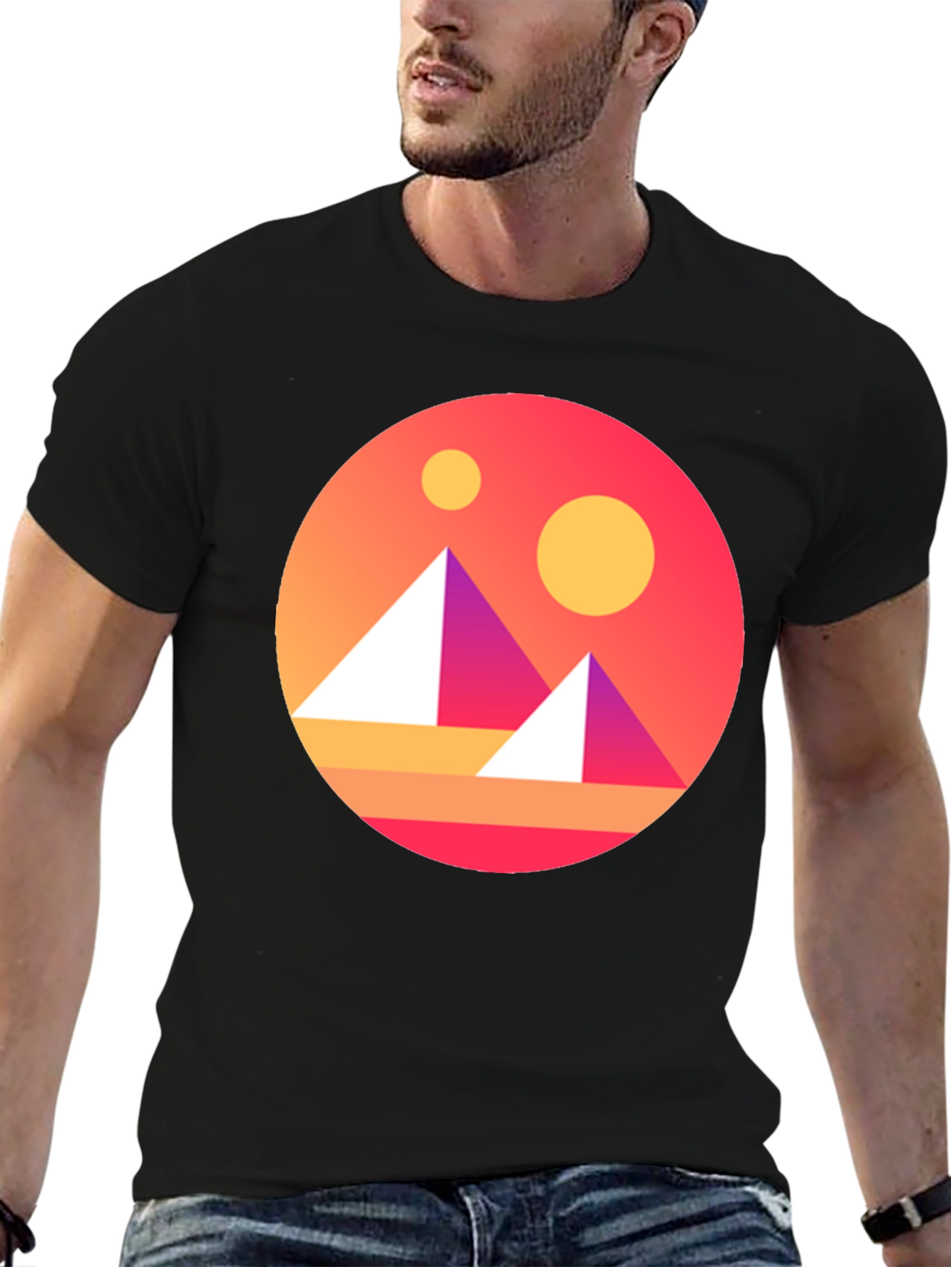 Geometric Graphic Tee - Retro Sunset Design