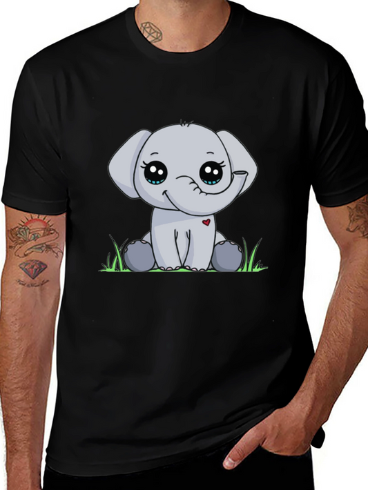 Cute Elephant Graphic Tee - Black Cotton Blend