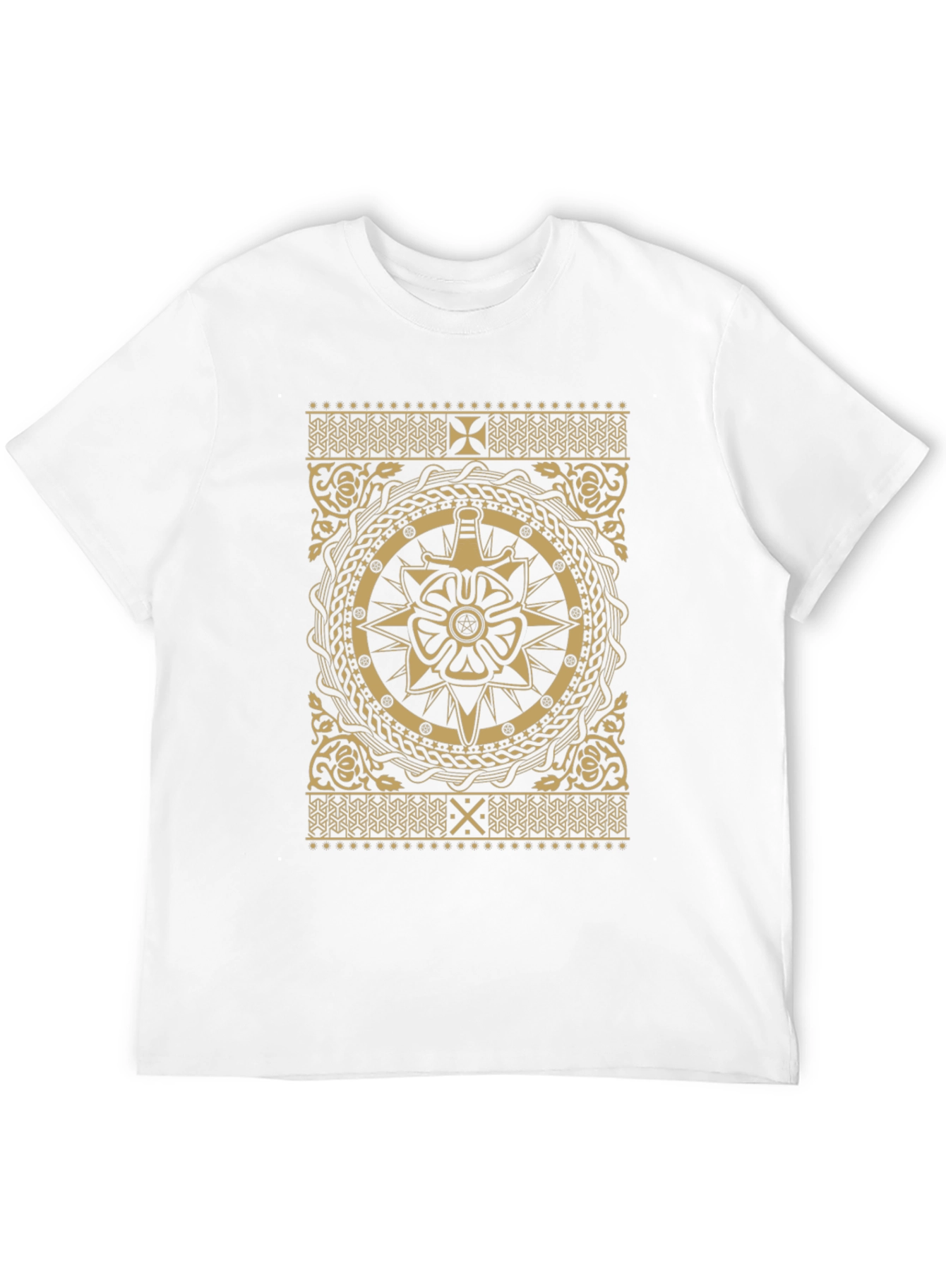 Ornate Black T-Shirt with Gold Medieval Design