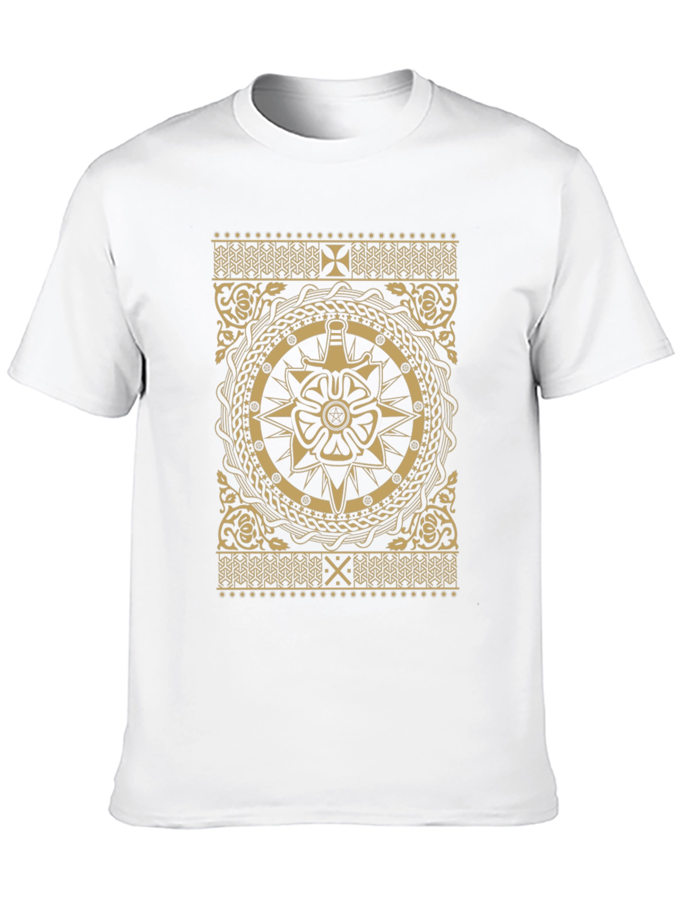 Ornate Black T-Shirt with Gold Medieval Design