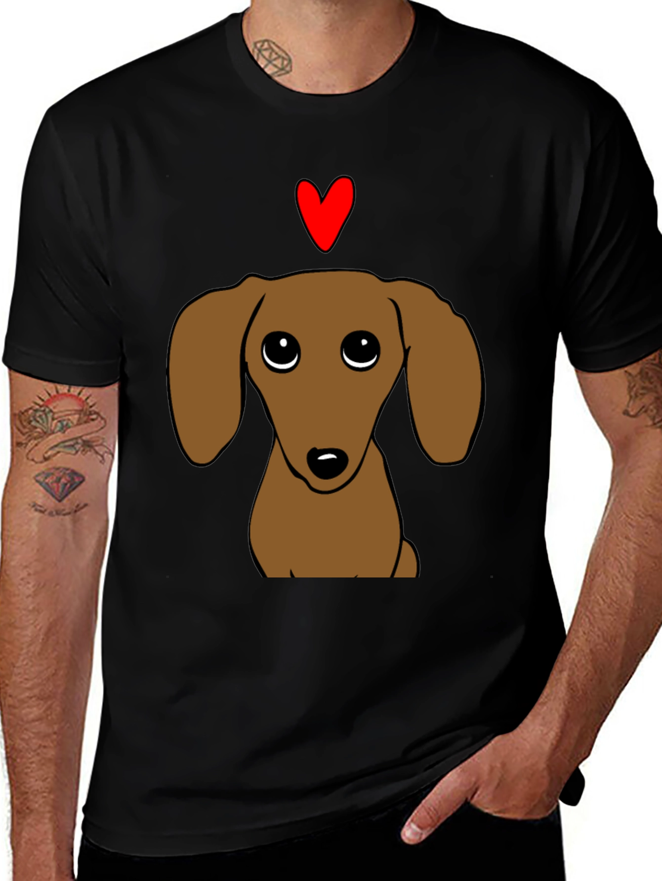 Cute Dachshund Dog Heart Mens Graphic Tee