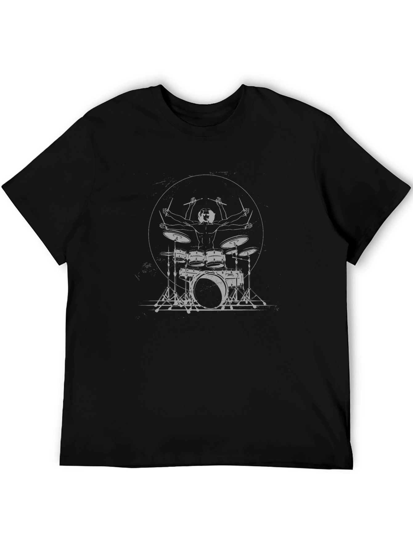 Drummer Silhouette Graphic Tee - Black Cotton T-Shirt