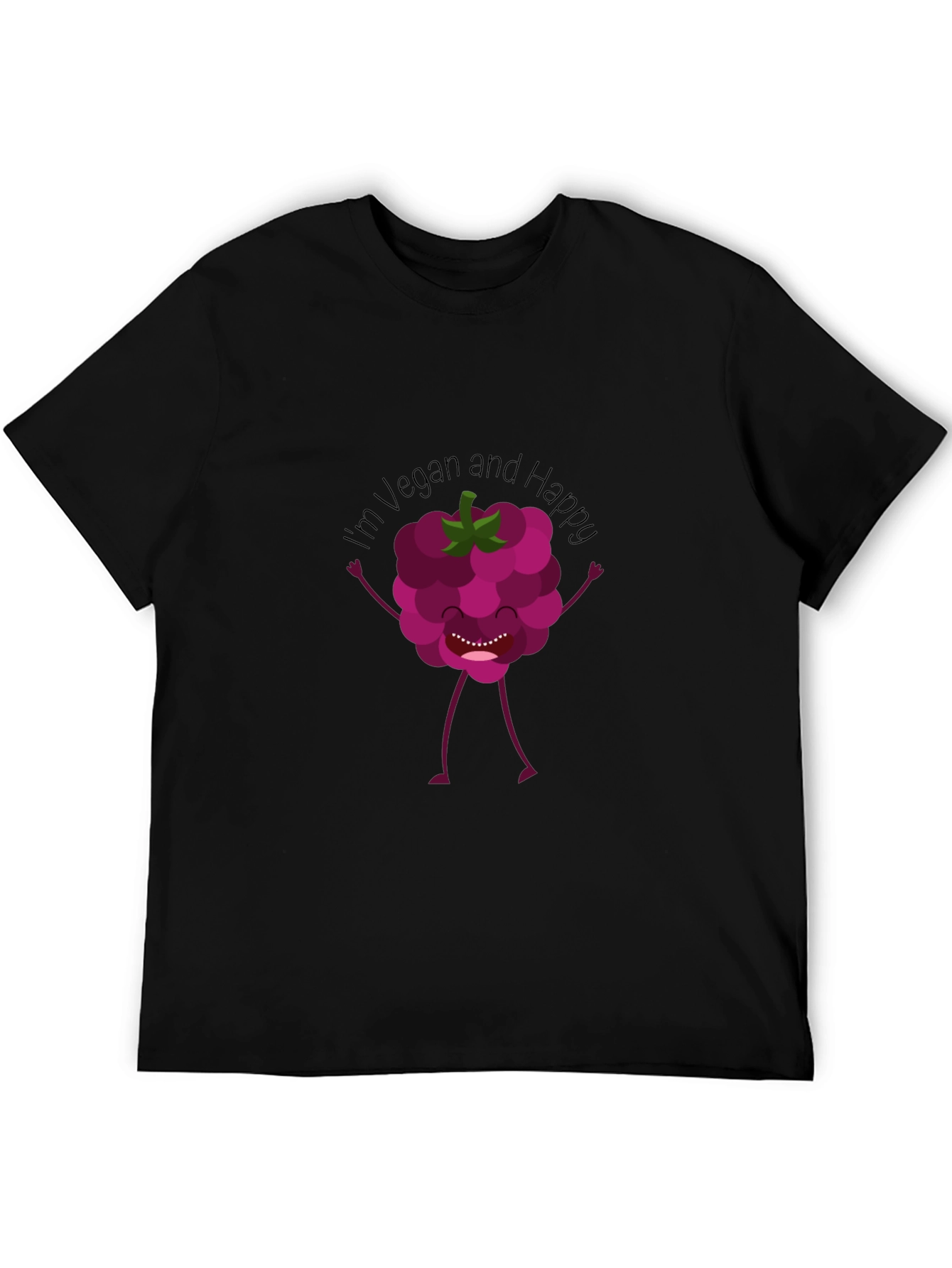 Vegan Raspberry Graphic Tee - Black Crew Neck