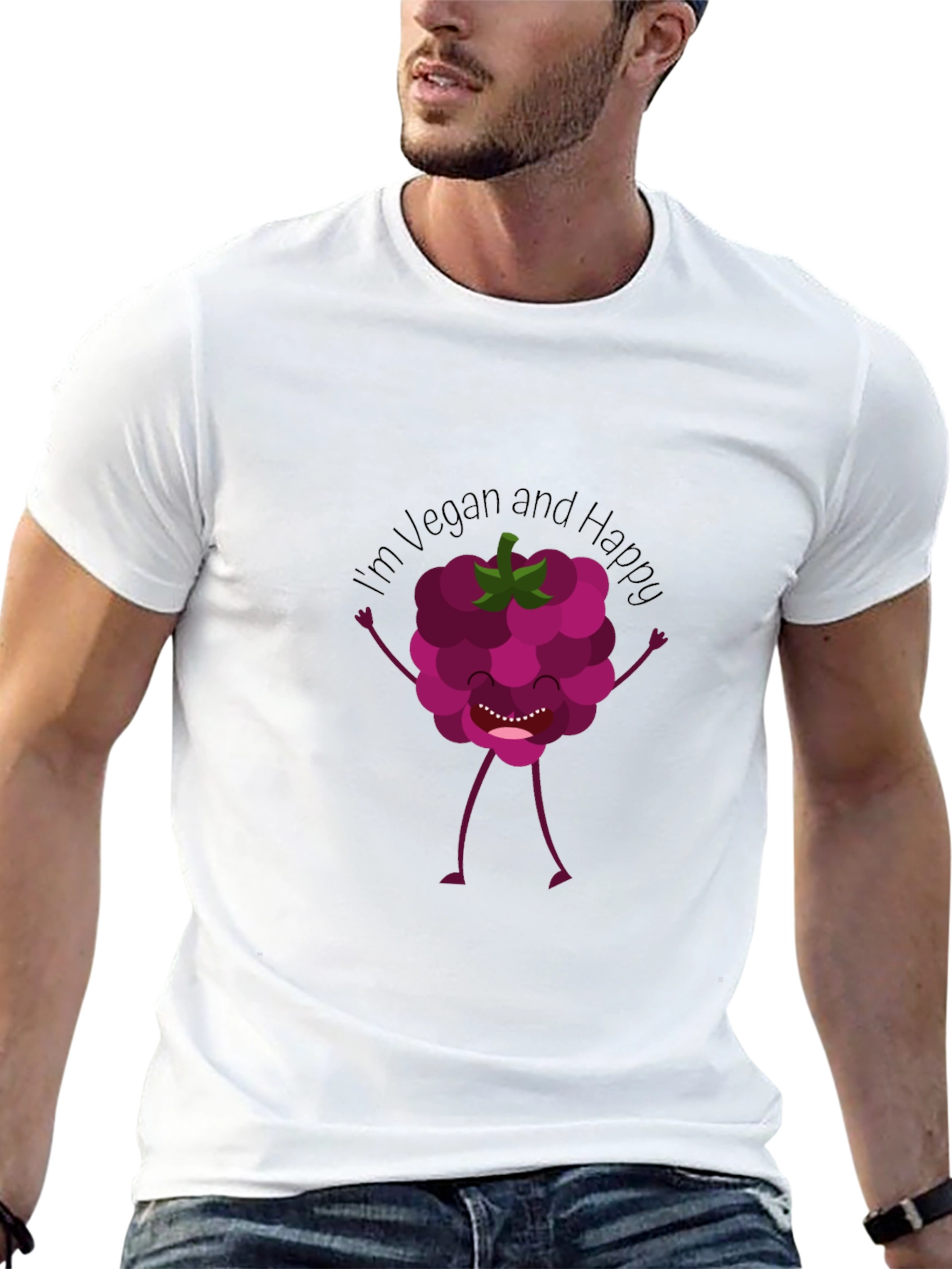 Vegan Raspberry Graphic Tee - Black Crew Neck