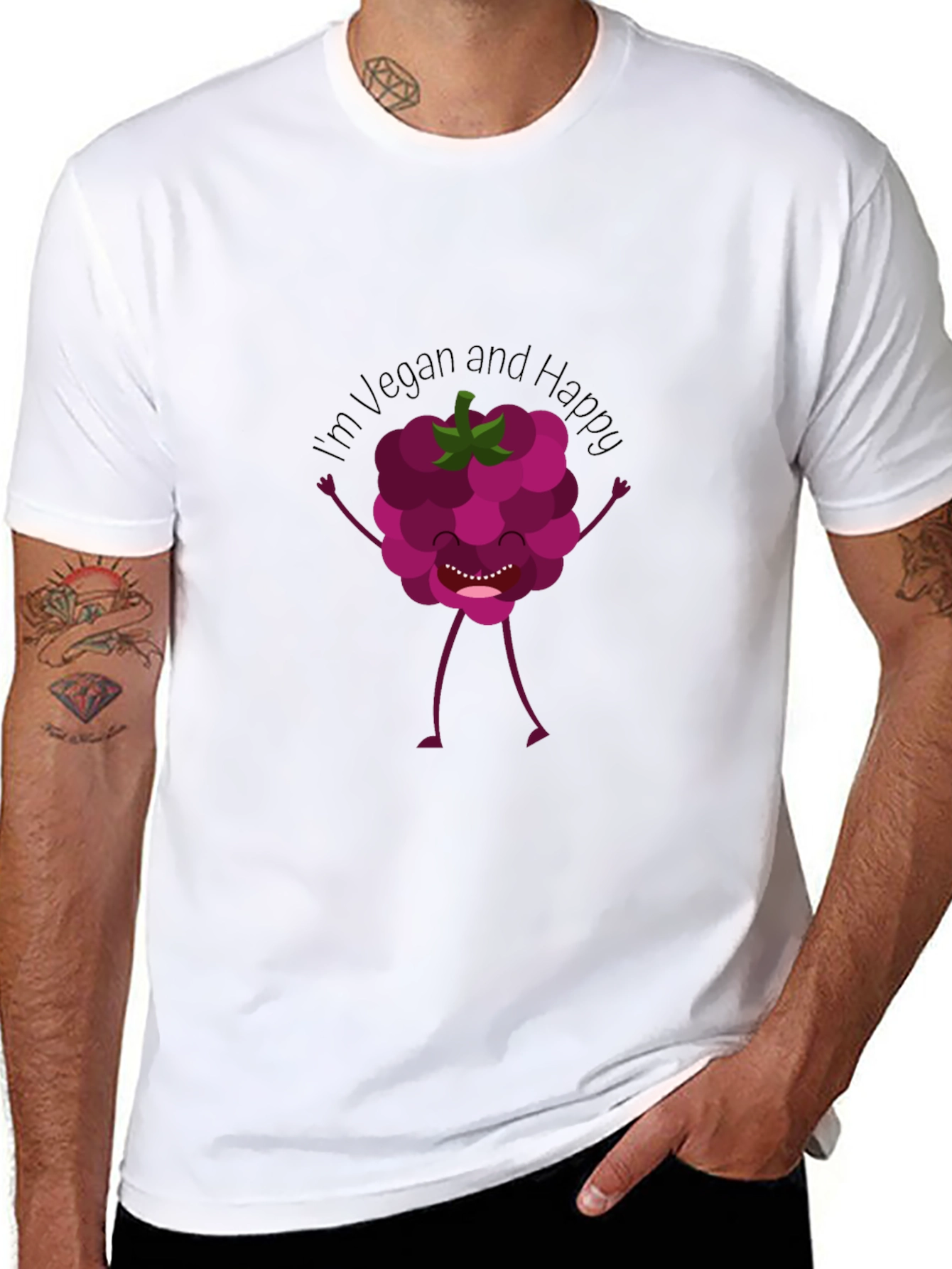 Vegan Raspberry Graphic Tee - Black Crew Neck