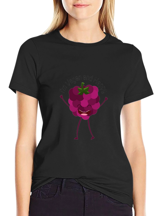 Vegan Raspberry Graphic Tee - Black Crew Neck