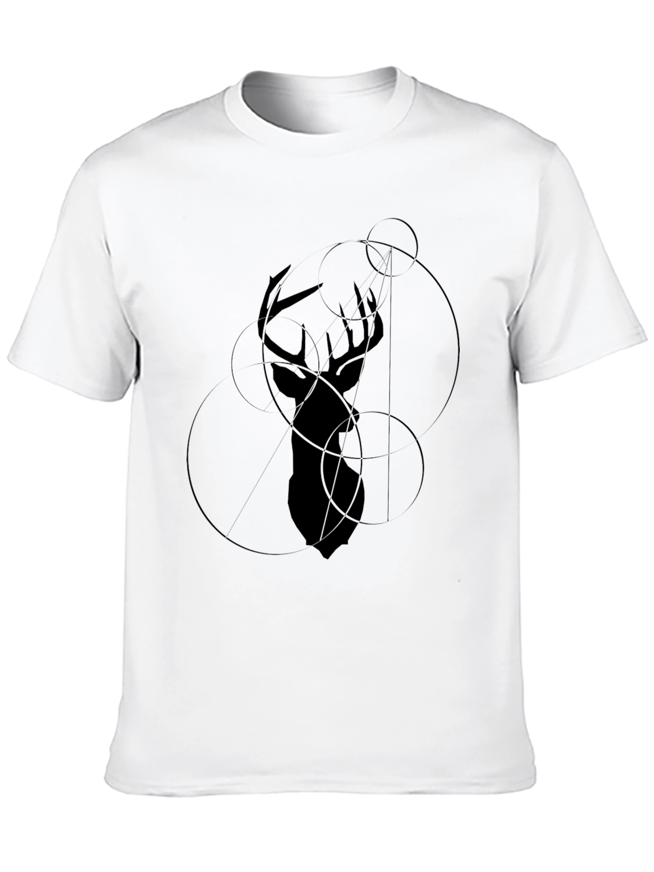 Geometric Deer Head Graphic Black T-Shirt