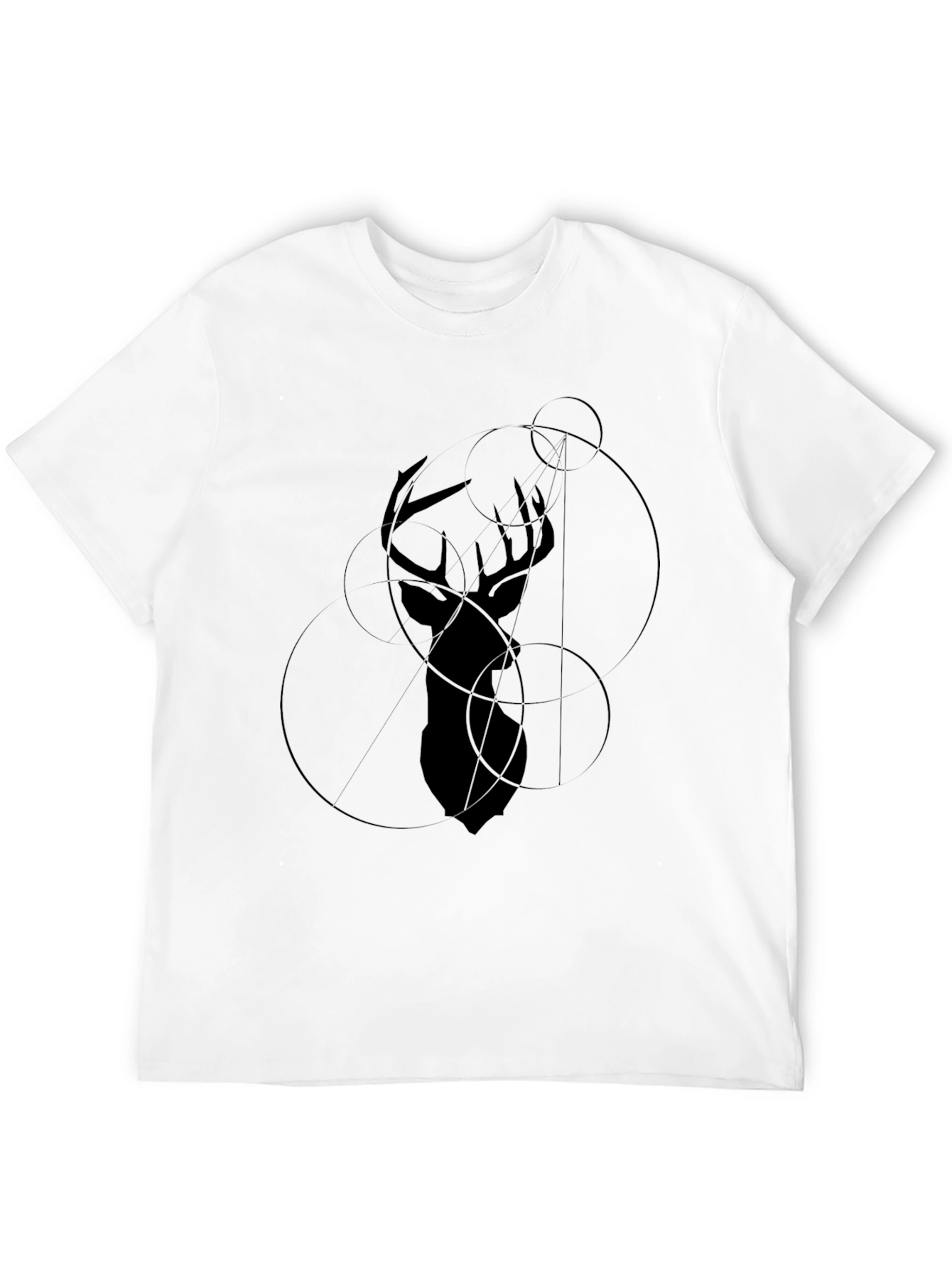 Geometric Deer Head Graphic Black T-Shirt