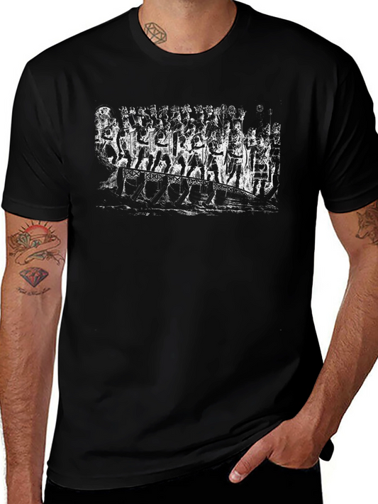 Vintage Black T-Shirt with Rowing Graphic