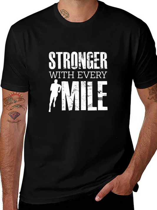 Stronger With Every Mile Graphic Tee - Mens Black T-Shirt