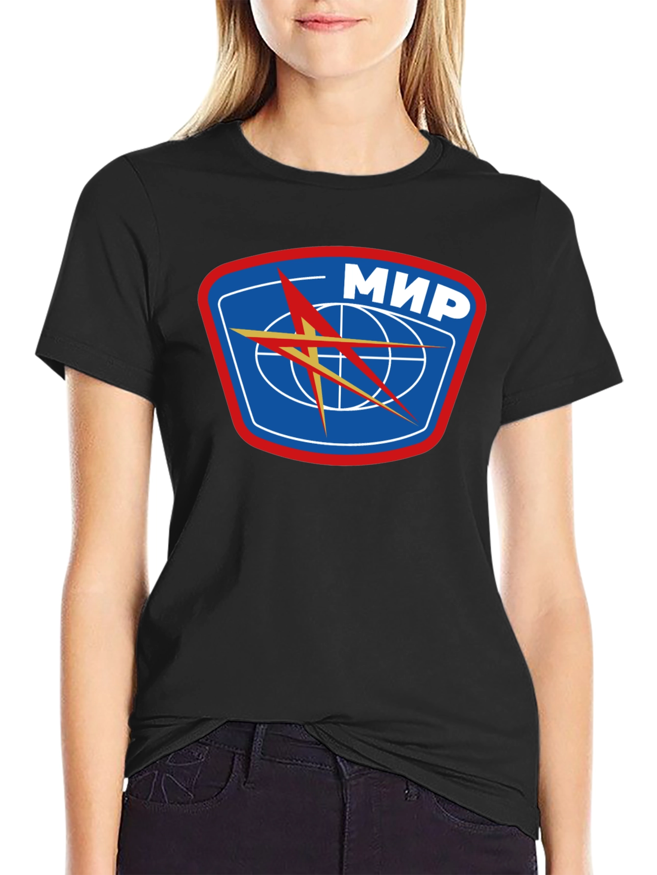 Retro MIR Space Station Black T-Shirt
