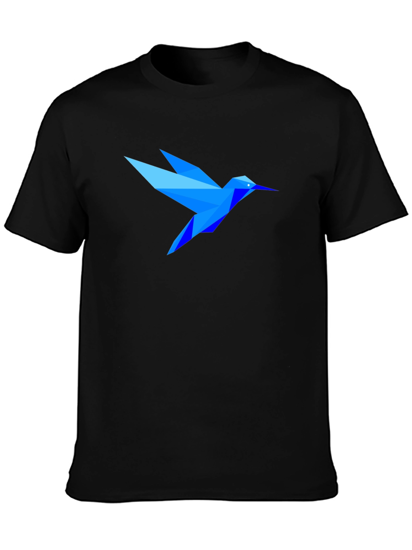 Geometric Blue Hummingbird Black T-Shirt