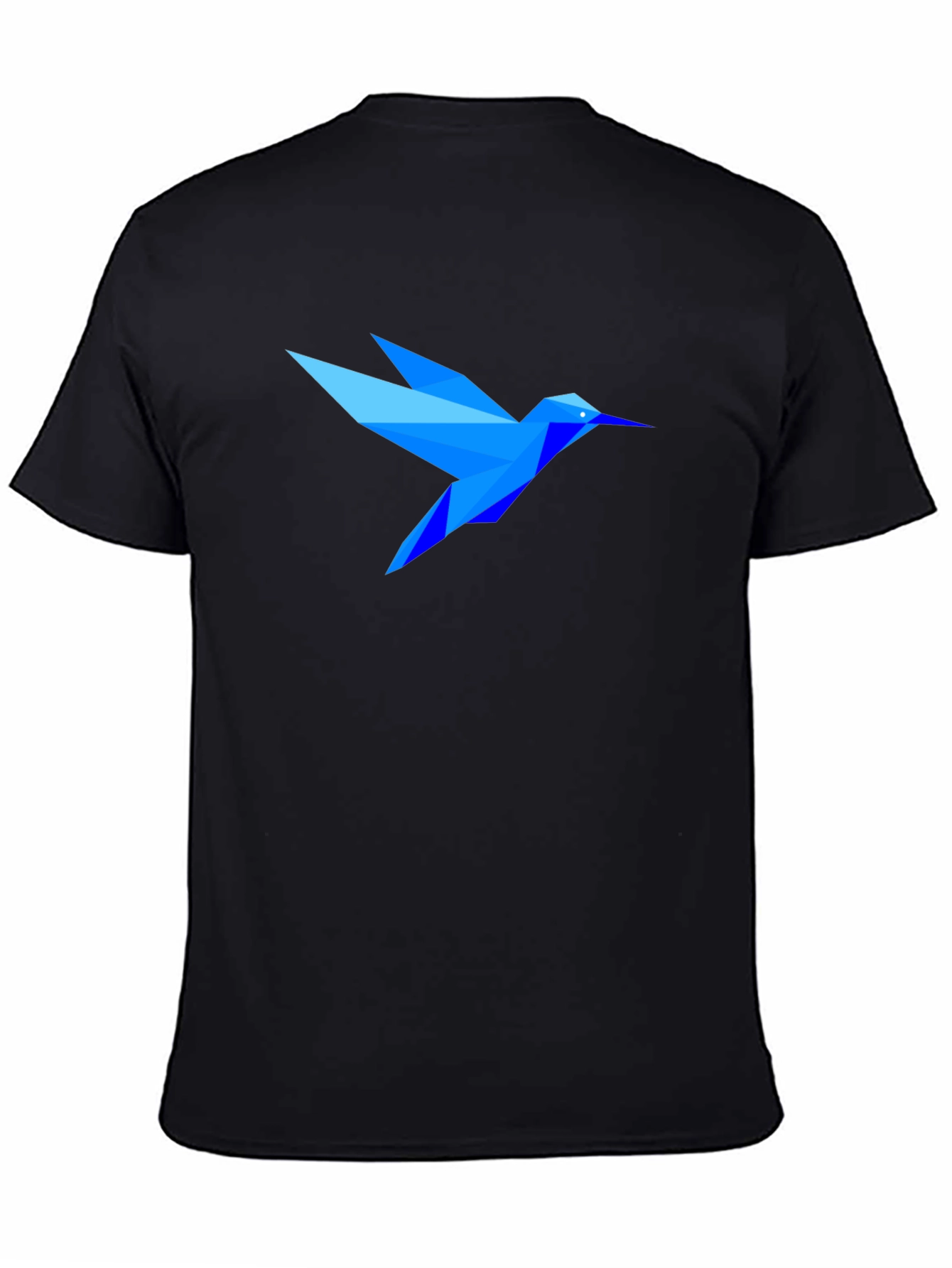 Geometric Blue Hummingbird Black T-Shirt