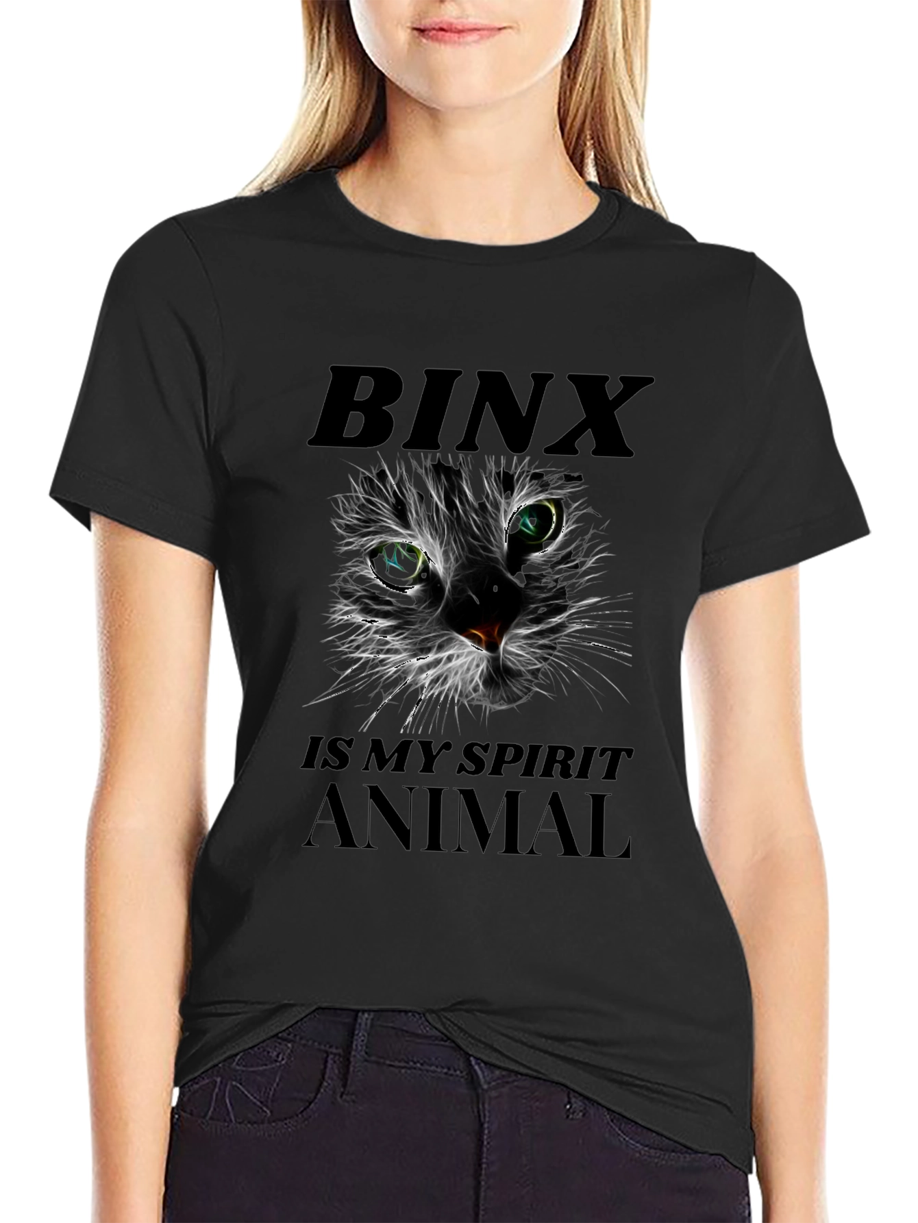 Binx Cat Spirit Animal Graphic T-Shirt - Black